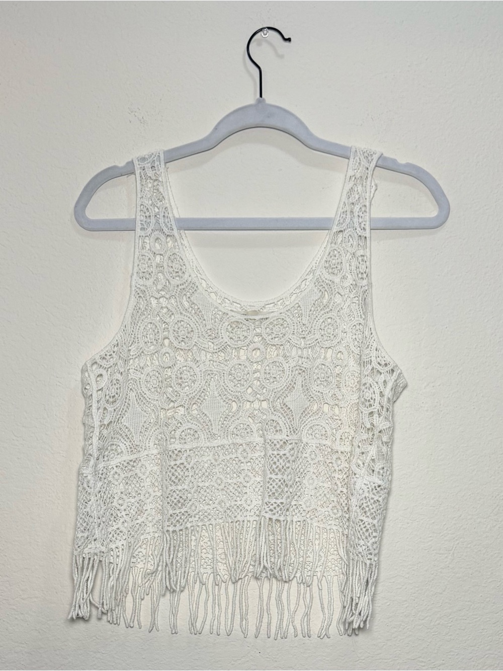 Cupshe White Crochet Fringe Tank Medium Boho Festival Top READ